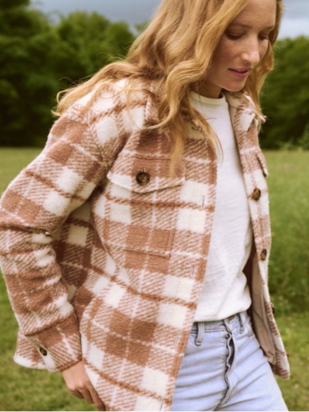 Faherty Fieldstorm Jacket Shirt Jacket Collins Rose Tan Plaid Wool Small